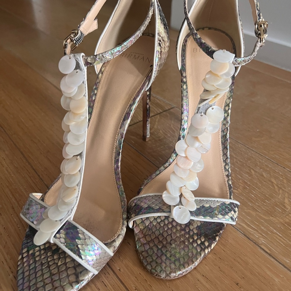 Silver and White Stiletto Heels with Ankle Strap